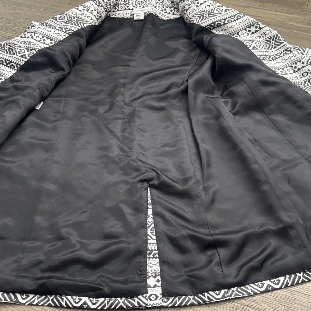 Nine West | Silk Blend Trench Coat Black and Silver Geometric Aztec Size Small - Picture 11 of 14